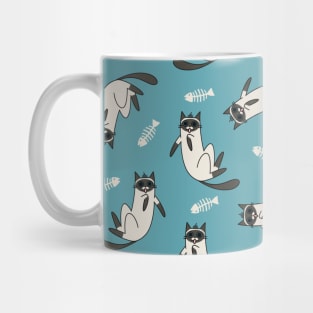 Fish Bone and Siamese Cat Pattern Mug